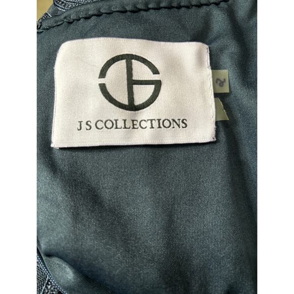 JS Collections NWT Women's Embroidered Midi Sheath Dress Size 2 Navy 3/4 Sleeves - Picture 6 of 10